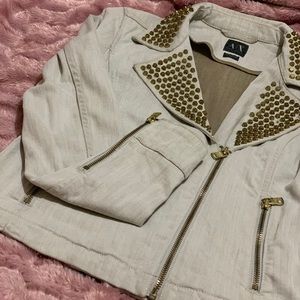 Cream Denim Jacket with Gold Details